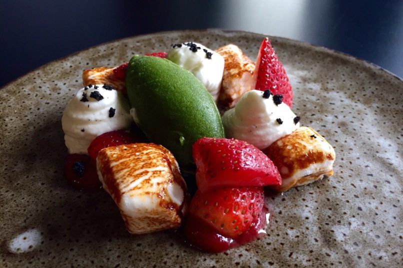 Esquina Strawberries, basil, marshmallow, olive & vanilla chantilly