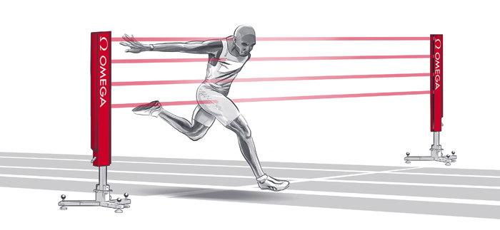 Omega's photoelectric timing device doubles up to four cells this year.